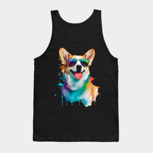 Rainbow Corgi in Sunglasses Funny Corgi Dog Lovers Tank Top